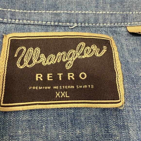 Wrangler Retro Pearl Snap Shirt Mens 2XL Blue Long Sleeve Denim Western Button - Picture 2 of 6
